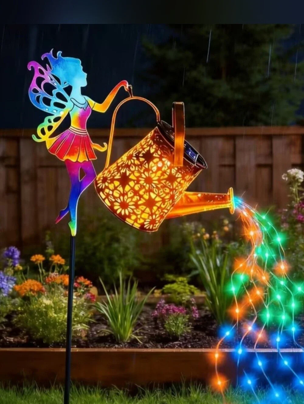 Solar Rainbow Fairy Watering Can Lawn Stake - Multicolor With Shep Hook